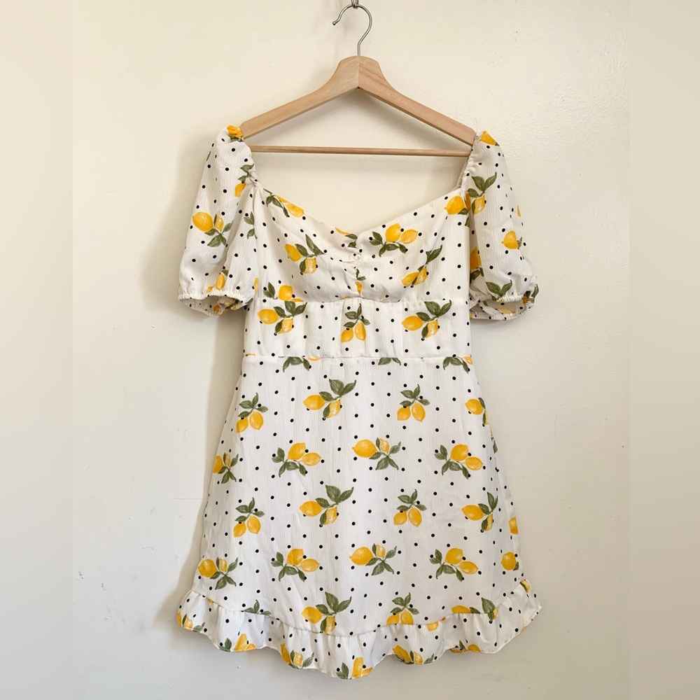 City Studio White Yellow Lemon Puff Short Sleeves Sweetheart Summer Dress Size 8